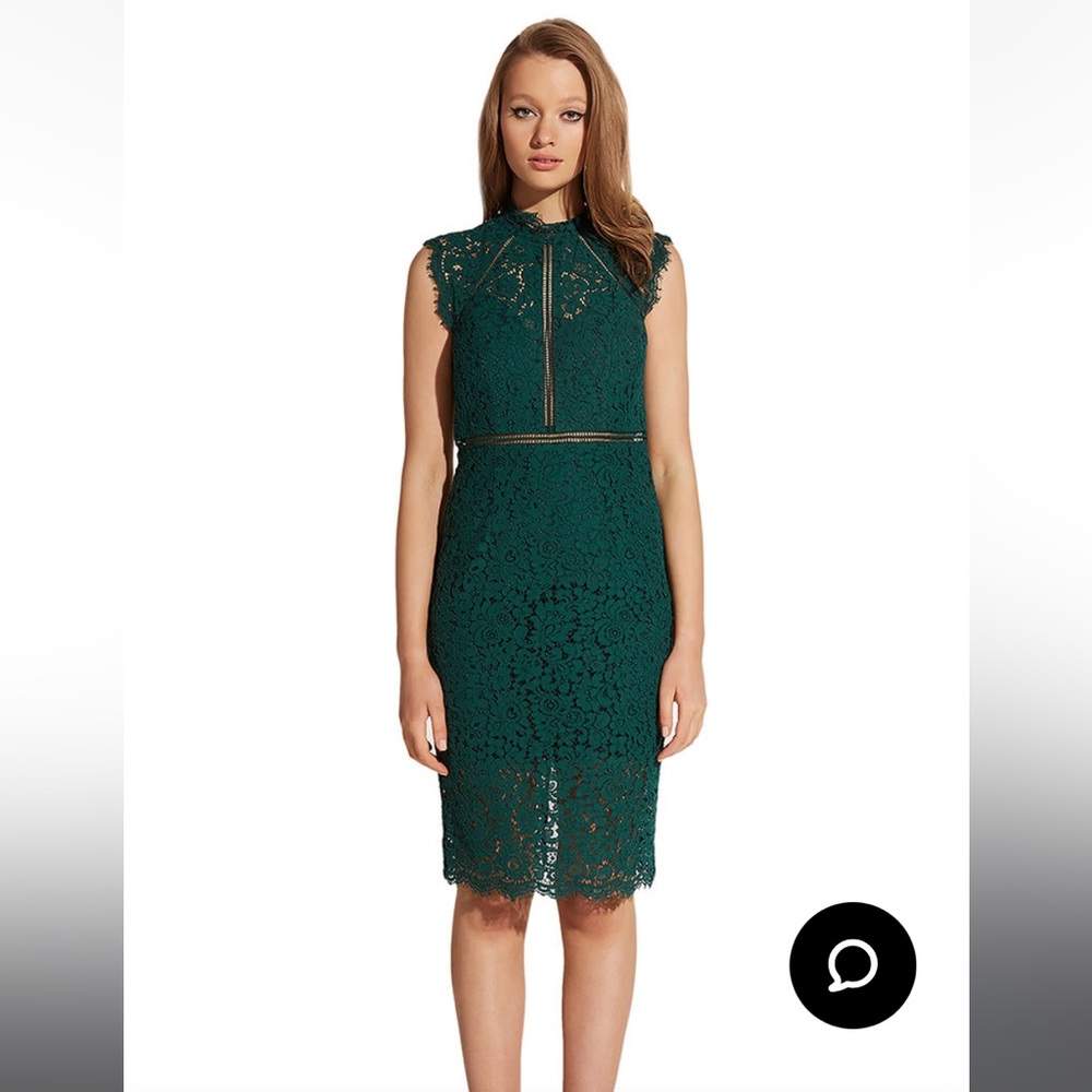 Bardot Lace Sheath Dress in Forrest Green Floral Pattern Eyelet